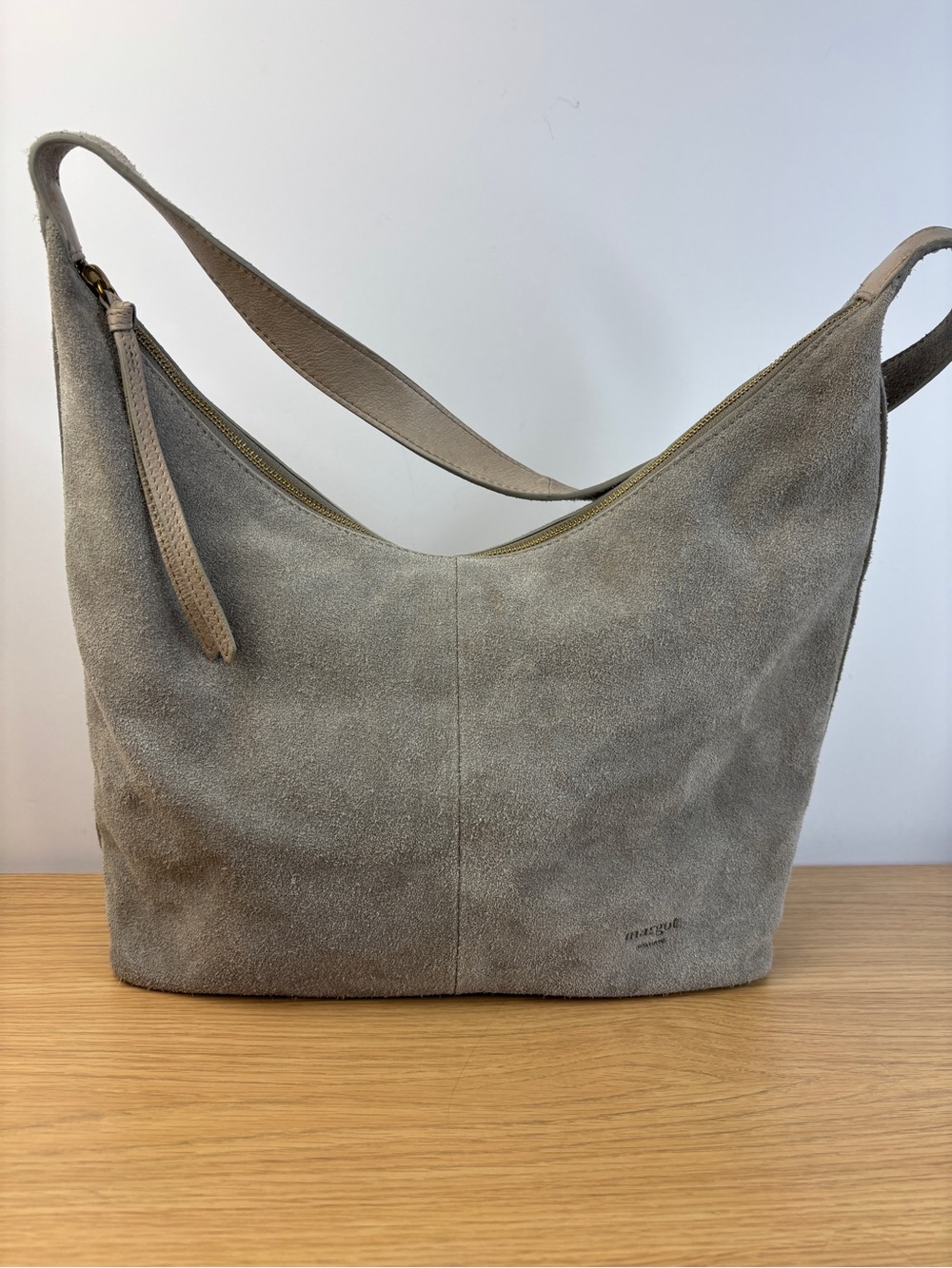 Margot New York Gabi Maxi Light Gray Soft Suede Hobo Bag